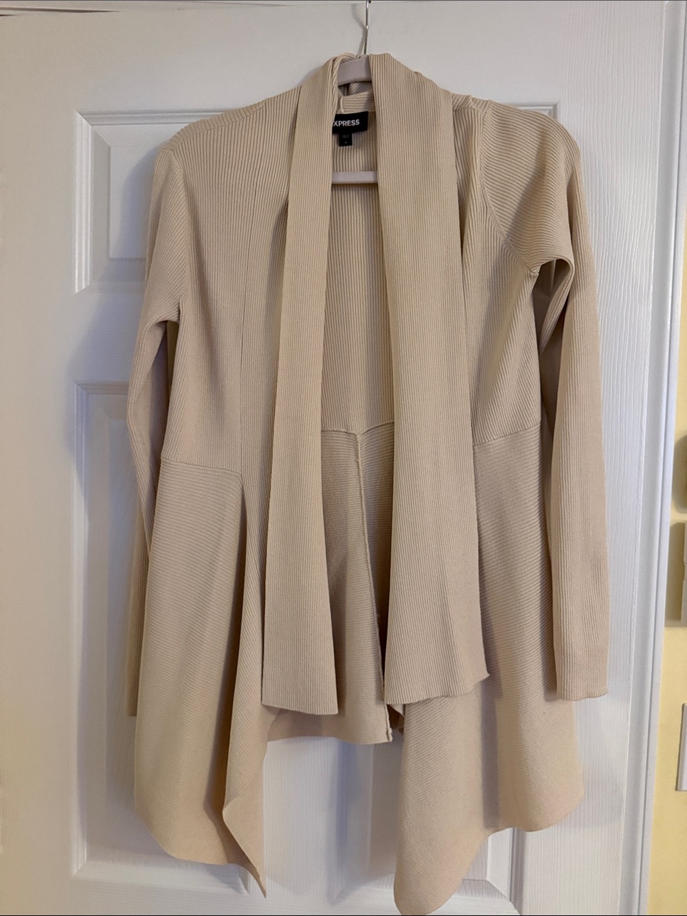 Express Cream Open-Front Waterfall Cardigan Blazer